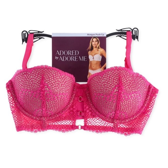Adored by Adore Me Morgan Natural Lift Lace Push up Bra Hot Pink 34B - Picture 2 of 11